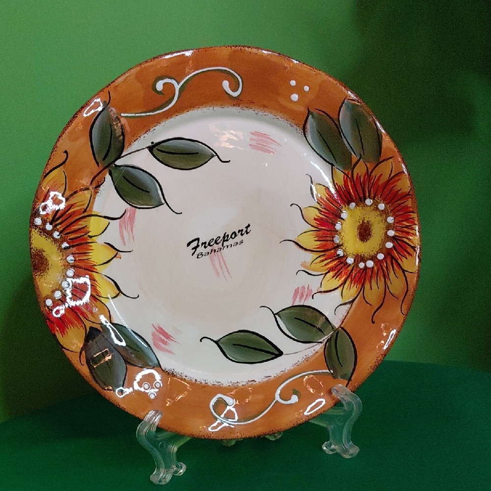 Freeport Sunflower Orange Rim Ceramic Dinner Plate